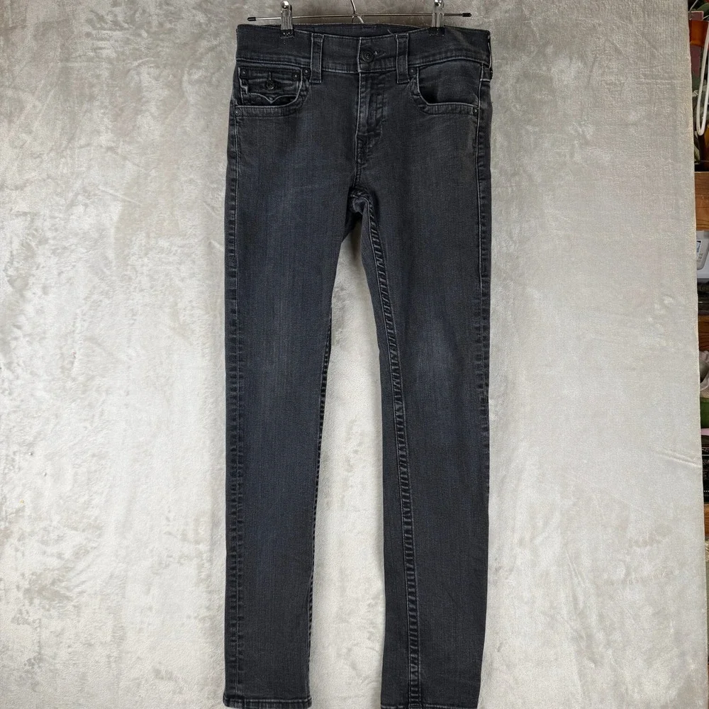 True Religion‎ Geno Slim Fit Jeans Faded Black Horseshoe Flap Pocket Mens 31x32